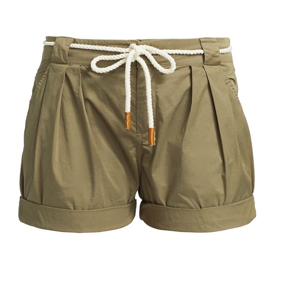 Frame Denim Pants - FRAME Tie Up Rolled Rope Belt Olive Green Shorts
